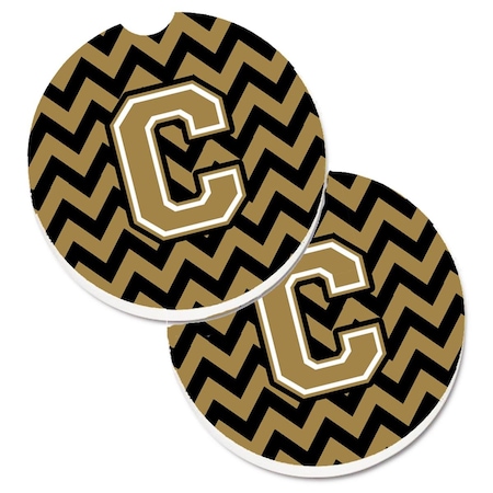 Carolines Treasures Letter C Chevron Black and Gold  Cup Holder Car Coaster, PK2 CJ1050-CCARC